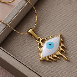 Vintage 304 Stainless Steel Gothic White Evil Eye Pendant Necklaces&nbsp;NA1572