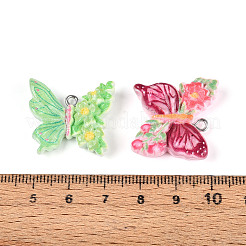 不透明樹脂ペンダント  花と蝶  プラチナメッキ鉄ループ付き  ミックスカラー  19~24x24~26.5x7~8.5mm  穴：2mm&nbsp;RESI-N050-13P