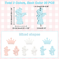 3袋3色スプレー塗装木製ペンダント  クラウン＆エンジェル＆クロス  ミックスカラー  23.5~34x23~34.5x2.5mm  穴：1.4~2mm  30個/袋  1袋/色&nbsp;FIND-GA0002-46