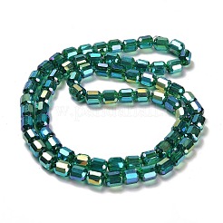 電気メッキガラスビーズセット  多面カット  コラム  グリーン  6x6.5mm  穴：1mm  約70~72個/連  20~20.87''（53センチメートル）&nbsp;EGLA-D030-19F