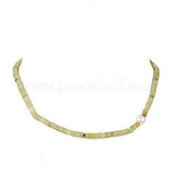 Round Shell Pearl & Natural Chinese Southern Jade Heishi Beaded Necklaces&nbsp;NJEW-JN05300-02