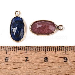 天然石&合成ミックスストーンペンダント  楕円形のチャーム  明るい金色の真鍮のパーツと  多面カット  染めと未染色の混合  17~19x8~9x3.5~4.5mm  穴：1.5~1.6mm&nbsp;G-Q606-34KCG