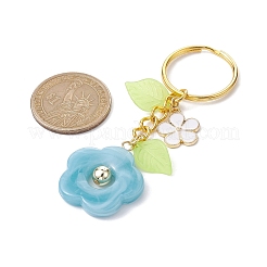 花のアクリル天然石風ペンダントキーホルダー  合金エナメルチャームと鉄分割キーリング付き  ライトスカイブルー  8cm&nbsp;KEYC-JKC00692-01