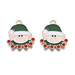 クリスマス合金エナメルペンダント  カドミウムフリー＆鉛フリー  ライトゴールド  サンタクロース  濃い緑  21.5x18.5x1.5mm  穴：1.8mm&nbsp;ENAM-Q442-51