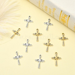 合金ラインストーンペンダント10個。  UVメッキ  クロス  ゴールドカラー  26x16.5x2.5mm  穴：1.8mm&nbsp;FIND-YW0007-83G