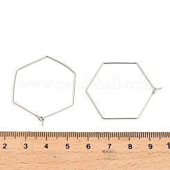真鍮製フープピアスパーツ  六角  プラチナメッキ  37.5x30x0.7mm&nbsp;KK-R112-039C