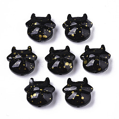 透明なスプレー塗装ガラスビーズ  金箔  牛  ブラック  11.5x12x6mm  穴：1mm&nbsp;DGLA-R052-001-E01