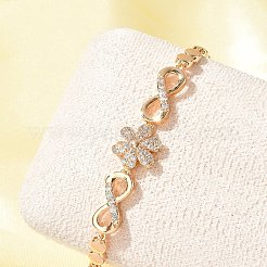 真鍮製マイクロパヴェキュービックジルコニアリンクチェーンブレスレット  カドミウムフリー＆鉛フリー  長持ちメッキ  ゴールドカラー  花  8-1/2インチ（21.6cm）&nbsp;KK-R217-43G