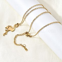 304 Stainless Steel Flamingo Shaped Pendant Cable Chain Necklaces for Women Men&nbsp;NJEW-Q032-02A-G
