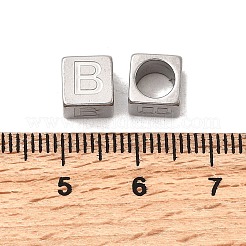 304ステンレススチールヨーロピアンビーズ  大穴ビーズ  文字付きのキューブ  文字B  7x7x7mm  穴：5mm&nbsp;STAS-D382-02B-P