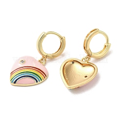 Heart with Rainbow Real 18K Gold Plated Brass Dangle Hoop Earrings&nbsp;EJEW-L268-042G-01