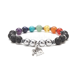 Chakra Theme Gemstone & Synthetic Hematite Beaded Stretch Bracelets for Women&nbsp;BJEW-JB09278