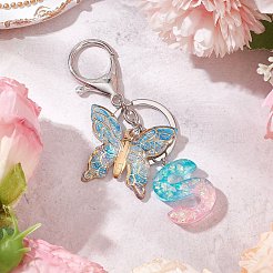 蝶の形の樹脂とアクリルのキーホルダー  鉄のリング付き  文字S  94.5mm  ペンダント：30.5~34x23~39.5x2~7.5mm&nbsp;KEYC-JKC01067-08