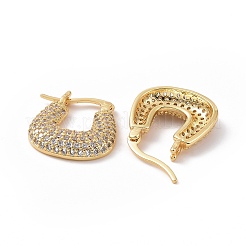 キュービックジルコニア台形フープピアス  女性のための18KGP本金メッキ真鍮ジュエリー  透明  19.5x18x4mm  ピン：16x1.1~1.5mm&nbsp;EJEW-C008-08G-01