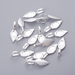 真鍮製グルーフラットパッドベイル  カドミウムフリー＆鉛フリー  葉  銀色のメッキ  サイズ：幅さ約8.5mm  長さ24mm  厚さ2mm  穴：4.5mm&nbsp;X-EC055-S