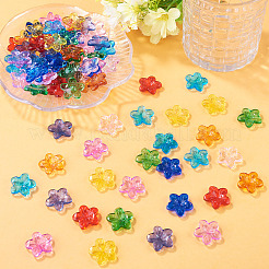 90個9色透明ガラスビーズ  花  ミックスカラー  20.5x21.5x5.5mm  穴：1.6mm  10個/カラー&nbsp;GLAA-TA0004-42