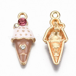 合金エナメルチャーム  ラインストーン付き  カドミウムフリー＆鉛フリー  アイスクリームの形  ライトゴールド  ラベンダーブラッシュ  22.5x10x3.5mm  穴：1.5mm&nbsp;ENAM-S126-004A-RS