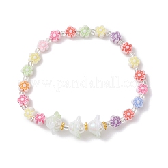 女性用フラワーアクリル＆ABSプラスチック模造真珠ビーズストレッチブレスレット  カラフル  内径：2-1/8インチ（5.45cm）&nbsp;BJEW-JB12908