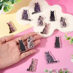 12個4スタイルプリントアクリルパーツ  猫の形  39~40x20~34x3mm  穴：2mm  3個/スタイル&nbsp;OACR-TA0004-14A