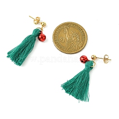クリスマスツリーのタッセルダングルイヤリング  女性用真鍮ベルスタッドピアス  レッド  39~39.5x6~11.5mm&nbsp;EJEW-JE06105