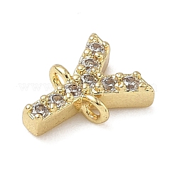 Brass Micro Pave Clear Cubic Zirconia Letter Links Connector Charms&nbsp;KK-I382-07G-Y