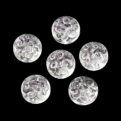 透明ガラスビーズ  花付きフラットラウンド  ホワイト  13.5x8.5mm  穴：1.2mm  約10個/袋&nbsp;GLAA-D007-02E