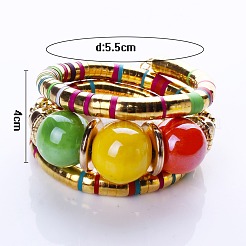 合金、鉄、樹脂製の女性用ラウンドビーズバングル  ゴールドカラー  きいろ  内径：2-1/8インチ（5.5cm）&nbsp;FS-WG7222A-03
