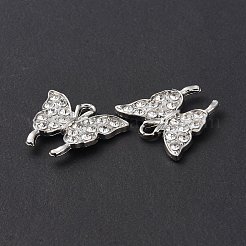 合金ラインストーンペンダント  カドミウムフリー＆鉛フリー  蝶のチャーム  プラチナ  16.5x19x2mm  穴：2mm&nbsp;ALRI-O013-01P