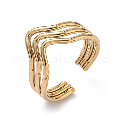 304 Stainless Steel Triple Wave Cuff Open Rings for Women&nbsp;RJEW-A095-02G