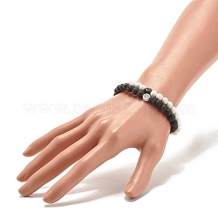 2Pcs 2 Style Natural Lava Rock(Dyed) Round Beaded Stretch Bracelets Set with Heart&nbsp;BJEW-JB07579