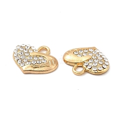 合金クリスタルラインストーンペンダント  ハートチャーム  ゴールドカラー  16x14x3mm  穴：2.2mm&nbsp;PALLOY-B009-19G