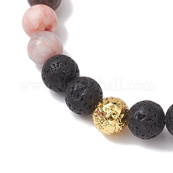 8mm ラウンド天然ゼブラジャスパーと溶岩石ビーズストレッチブレスレット（女性用）  黄金メッキ  内径：2-1/2インチ（6.5cm）&nbsp;BJEW-JB10433
