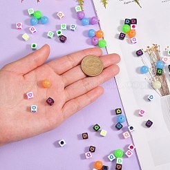 450個18色不透明アクリルヨーロピアンビーズ  大穴ビーズ  ハートと丸いキューブ  ミックスカラー  7x7x7mm  穴：4mm&nbsp;MACR-SZ0001-17