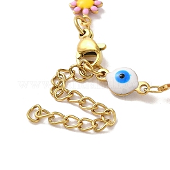 304 ステンレススチール エナメル デイジー イーブル アイ リンク チェーン ブレスレット レディース  ゴールドカラー  7-1/8インチ（18cm）&nbsp;BJEW-B079-03G