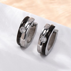 304ステンレススチール、キュービックジルコニア、エナメルイヤリング  手動研磨  ステンレス鋼色  13x4mm&nbsp;EJEW-M001-19P