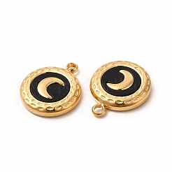 PVD真空メッキ304ステンレスペンダント  長持ちメッキ  アクリルと  月とフラットラウンド  ゴールドカラー  16x13x3mm  穴：1.6mm&nbsp;STAS-A076-12G