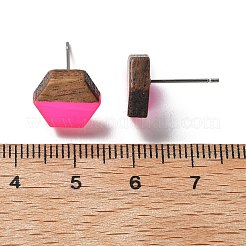 樹脂とクルミのスタッドピアス  スチール針316本付き  六角  ステンレス鋼色  ミックスカラー  15.5x11.5mm&nbsp;EJEW-R013-01P
