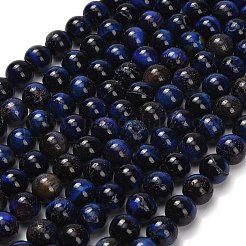 天然石タイガーアイビーズ連売り  グレードB  ラウンド  染め＆加熱  ダークブルー  10.5mm  穴：0.7mm  約38個/連  15.16インチ（38.5cm）&nbsp;G-F591-18-10mm-03