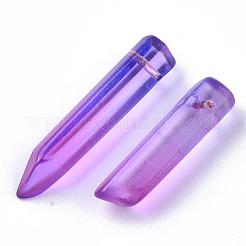 ツートンガラスビーズ  トップドリルビーズ  弾丸  ミディアム蘭  25~40x7~8x6~7mm  穴：0.9mm&nbsp;GLAA-S167-13C