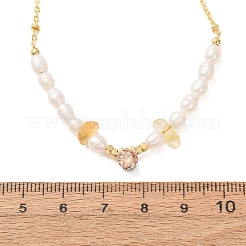 Natural Lemon Quartz(Heated) Chip and Rice Natural Pearl Beaded Necklaces&nbsp;GG-CBA3297-15G-B