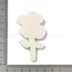 不透明なアクリル大きなペンダント  花  ピンク  70x37.5x9.5mm  穴：2mm&nbsp;OACR-I018-01A