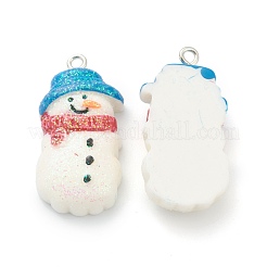 樹脂チャーム  クリスマスフェスティバルのために  プラチナアイアンペグベイル付き  グリッターパウダー  雪だるま  ホワイト  32x16x8mm  穴：2mm&nbsp;RESI-O010-30