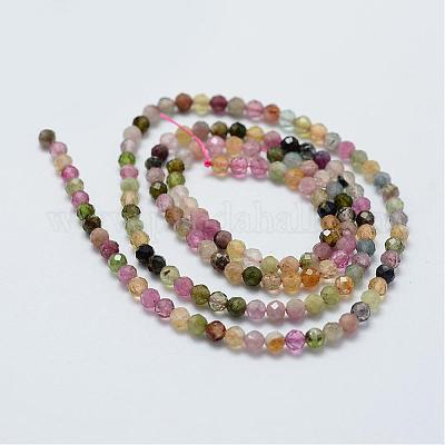 天然のマルチカラートルマリンビーズ連売り  ラウンド  多面カット  3mm  穴：0.5mm  約130個/連  15.3インチ（39cm）&nbsp;G-G663-12-3mm-1