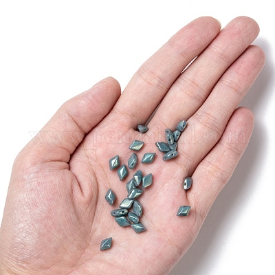 チェコガラスビーズ 2穴 菱形 士官候補生ブルー 8x5x3.5mm 穴：0.8mm