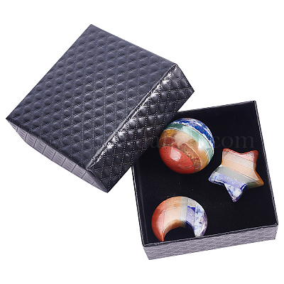 1Set 3Pcs Round & Moon & Star Natural Gemstone Display Decorations&nbsp;DJEW-NB0001-06-1