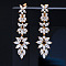 Brass Micro Pave Clear Cubic Zirconia Dangle Stud Earrings, Leaf, Golden, 62mm
