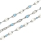 Brass Dapped Chains, with Enamel, with Spool, Soldered Lead Free & Cadmium Free, Platinum, Light Sky Blue, 4x2x1mm