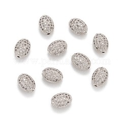 真鍮製マイクロパヴェキュービックジルコニアビーズ  オーバル  プラチナ  10x7x5.5mm  穴：1mm