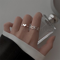 Adjustable Alloy Cuff Rings Sets for Women, Heart, Silver, US Size 4 1/4~12 3/4(15~22mm)