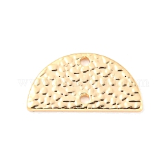 Brass Connector Charms, Cadmium Free & Nickel Free & Lead Free, Textured, Half Round Links, Real 18K Gold Plated, 8x15.5x1mm, Hole: 1.2mm